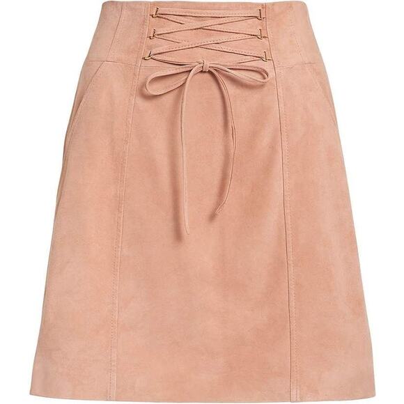 INTERMIX -NWT- Suede Talia Lace-Up Mini Skirt in Blush Pink | 6 - Picture 11 of 11